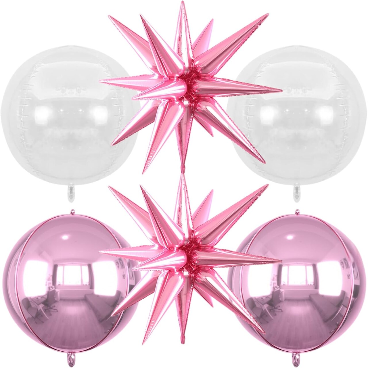 6pcs 22 inch Pink Star Balloons and 4D Large Foil Balloons(Pink Iridescent)